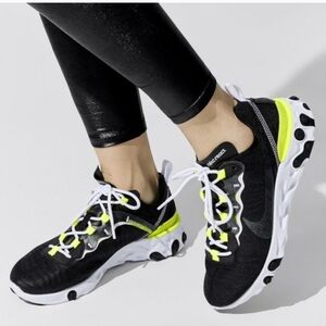 Women Nike React Element 55 Black and  Lemon Athletic Shoes